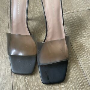 BCBGeneration Black and Tan Heels with Square Toe